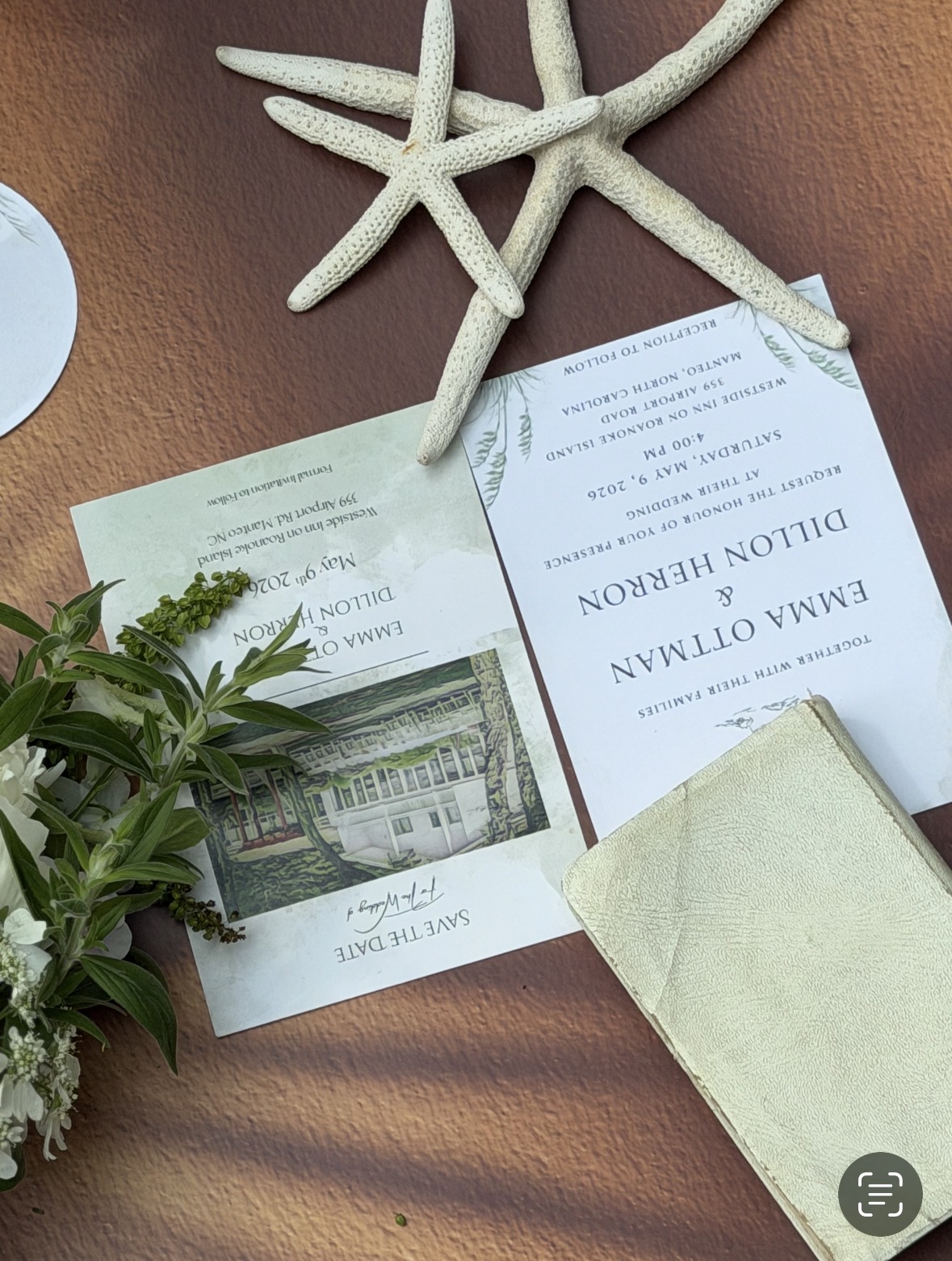 Coastal save-the-date and invitation suite styled with starfish